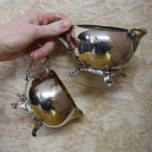 Set of 2 Mismatched Silverplated Cream Pitchers Vintage Oneida Ornate Tea Party